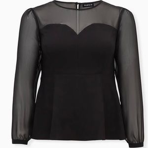 Torrid Peplum Crepe Mesh Inset top, size 3.